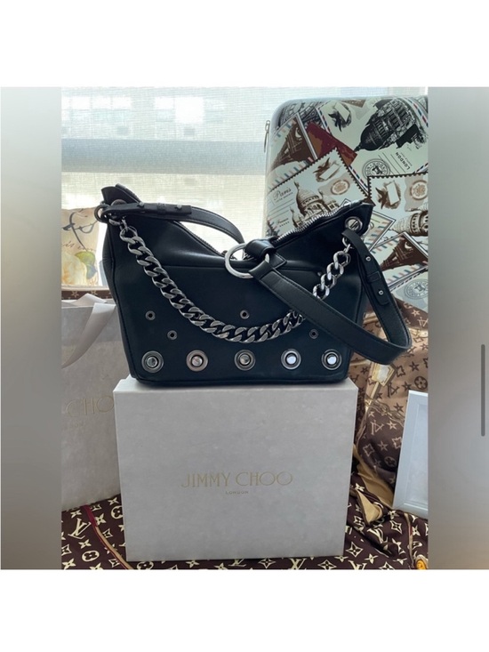 Jimmy Choo Handbags - Jimmy Choo Black Leather Crossbody Bag with Silver Grommets & Hardware with Box